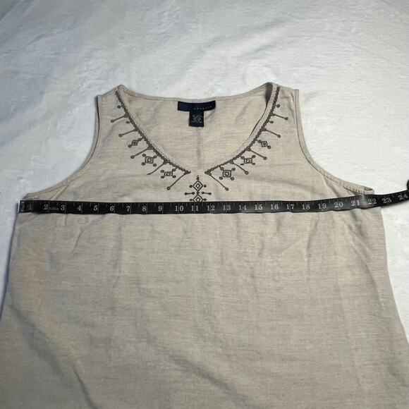 Venezia V-Neck Sleeveless Blouse Size 14/16 Cotton Linen Blend Floral Embroidery - Picture 5 of 6